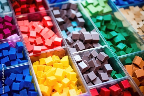 high angle shot of building blocks being sorted by color photo