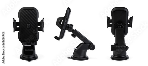 Fotografie Black car phone holder isolated on white background.