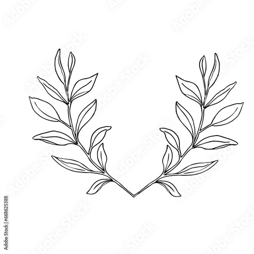 Billede på lærred Leaves line art boarder, simple hand drawn vector illustration, isolate on white