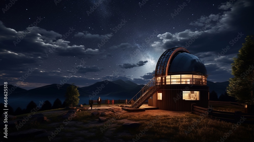 An outdoor observatory with advanced telescopes and interactive stargazing guides. An outdoor observatory with advanced telescopes and interactive stargazing guides.