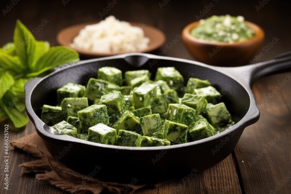 grilled skillet spinach and feta cheese cubes grilled skillet spinach and feta cheese cubes