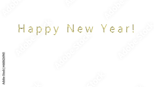 Happy New Year Gold Text with Alpha Channel. New Year's greetings gold text, transparent PNG format.