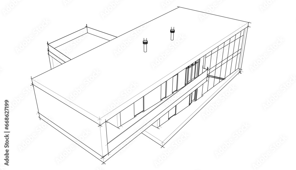 Modern house architecture 3d sketch Modern house architecture 3d sketch