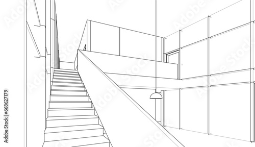 Modern house architecture 3d sketch