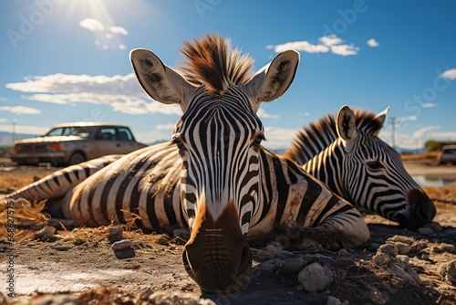 Zebras on the Road Zebra Crossing depicting Road Safety Car Accident City Urban Traffic