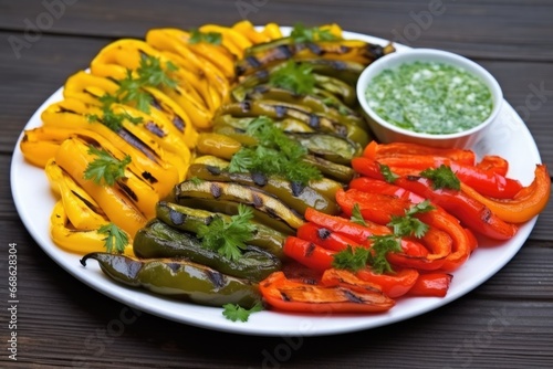arrangement of char-grilled bell peppers on a plate