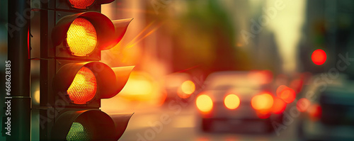 Detail of a traffic lights on a sunset light with copy space for text.