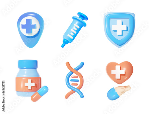 Set of 3d medical icons on a white background.
