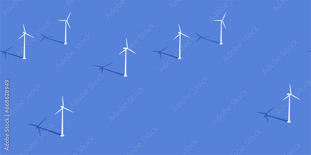 Trendy Simple Seamless Flat Abstract Ocean With Wind Turbines Vector Illustration Background Template Trendy Simple Seamless Flat Abstract Ocean With Wind Turbines Vector Illustration Background Template