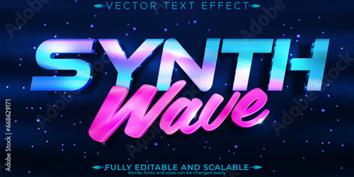 Music synth wave text effect, editable retro and neon text style