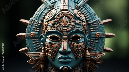 African mask adorned with intricate carvings. Generative AI.