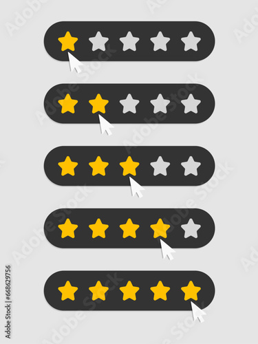 One to five star rating, rate us, review, customer feedback concept design isolated on grey background. Vector illustration.