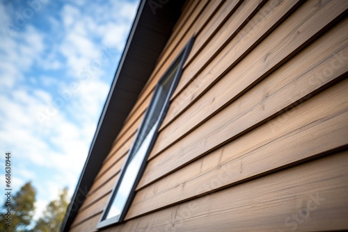 close-up of wooden cladding on a-frame house © altitudevisual