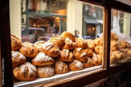 freshly baked bread in a local bakery window