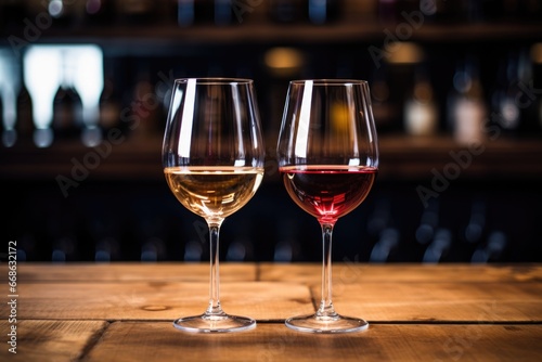 paired wine glasses filled with same wine