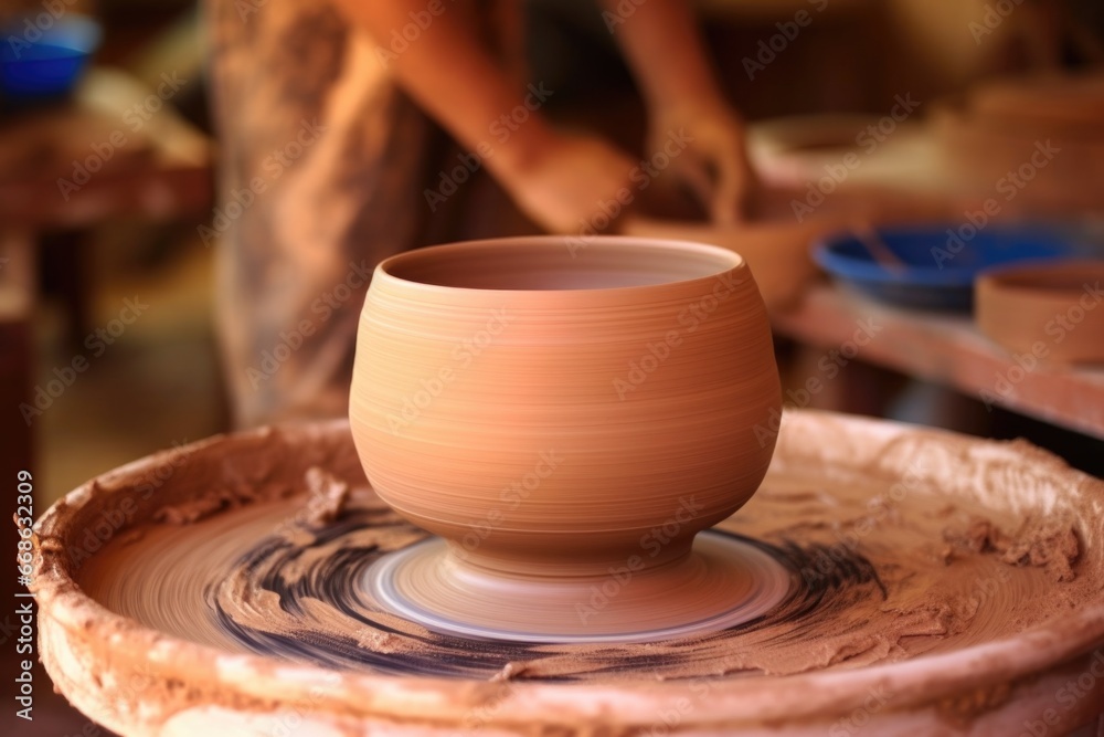 clay pottery wheel with unfinished pot clay pottery wheel with unfinished pot