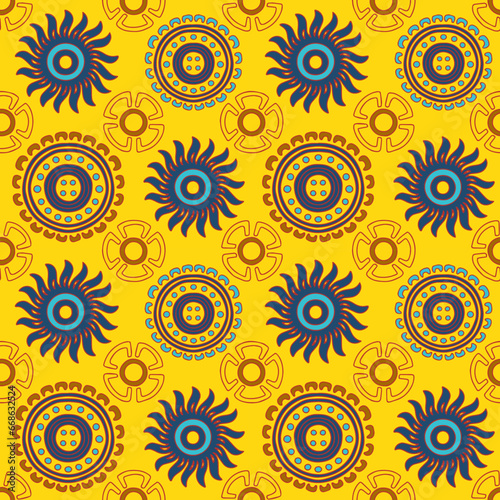 Mexican Aztec Folk Sun Motif Boho Repeat Vector Pattern, for Textile Wallpaper Wrapping