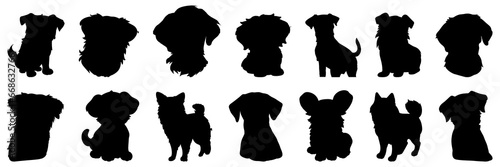 Dog silhouettes set, large pack of vector silhouette design, isolated white background.