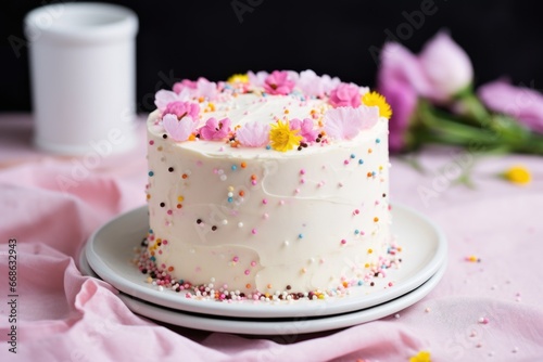 cake with australian sugar-coated candy freckles decorations