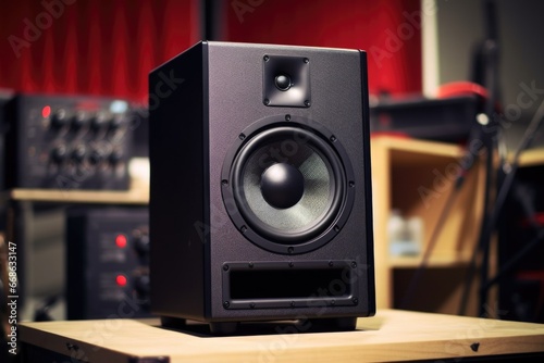 a photo of a modern speaker in dance music production studio