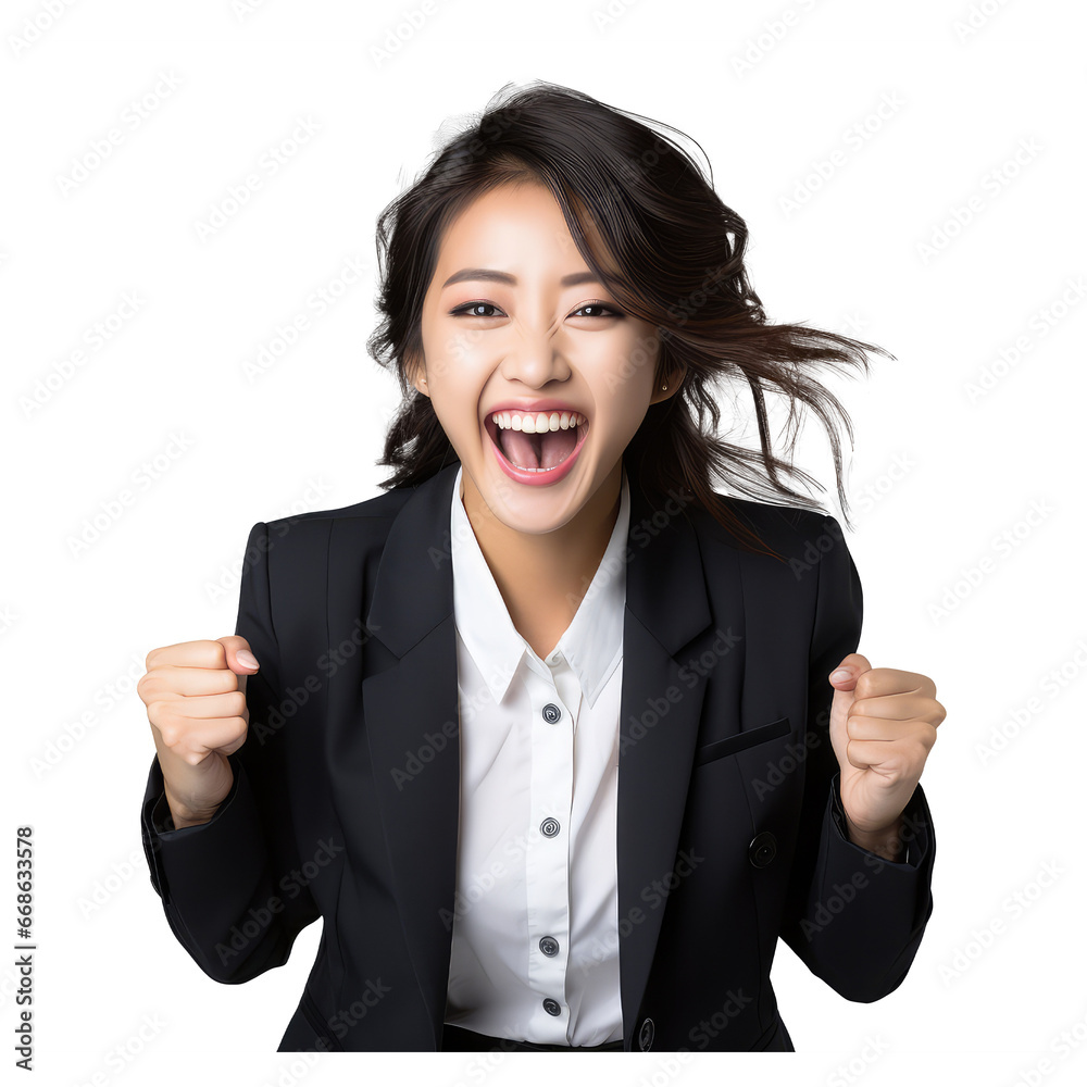 adorable woman in her twenties, dressed in a suit isolated on transparent background