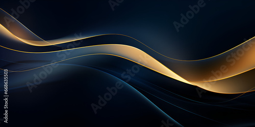 Dark blue abstract background with gradient smooth golden waves