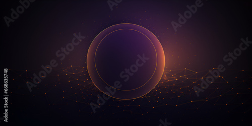 Abstract background with golden geometric lines gradient and circles on dark purple background