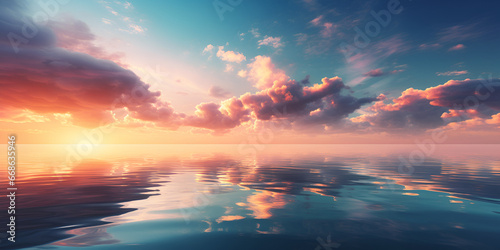 Horizon clouds sky, in the style of dreamlike illustration, Cloudscape with Sea Nature at Twilight, AI Generative