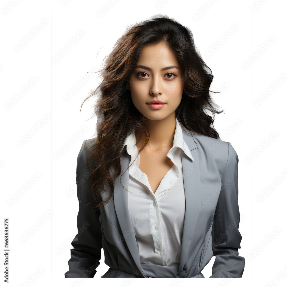beautiful Asian girl wearing a white shirt, dress light blue business suit isolated on transparent background beautiful Asian girl wearing a white shirt, dress light blue business suit isolated on transparent background