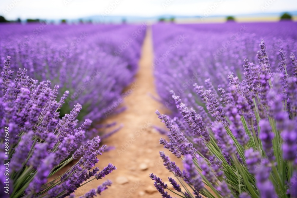 Obraz premium lavender field with rows of purple buds