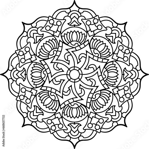 Mandala. Oriental circular pattern for Henna, tattoos, and decorations. Arabic, Islam, Chinese, Indian, ottoman motifs. Coloring book page. Vector illustration.