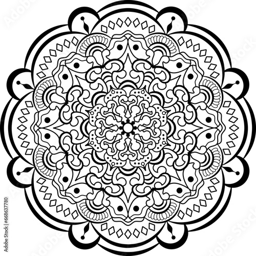 Mandala. Oriental circular pattern for Henna, tattoos, and decorations. Arabic, Islam, Chinese, Indian, ottoman motifs. Coloring book page. Vector illustration.