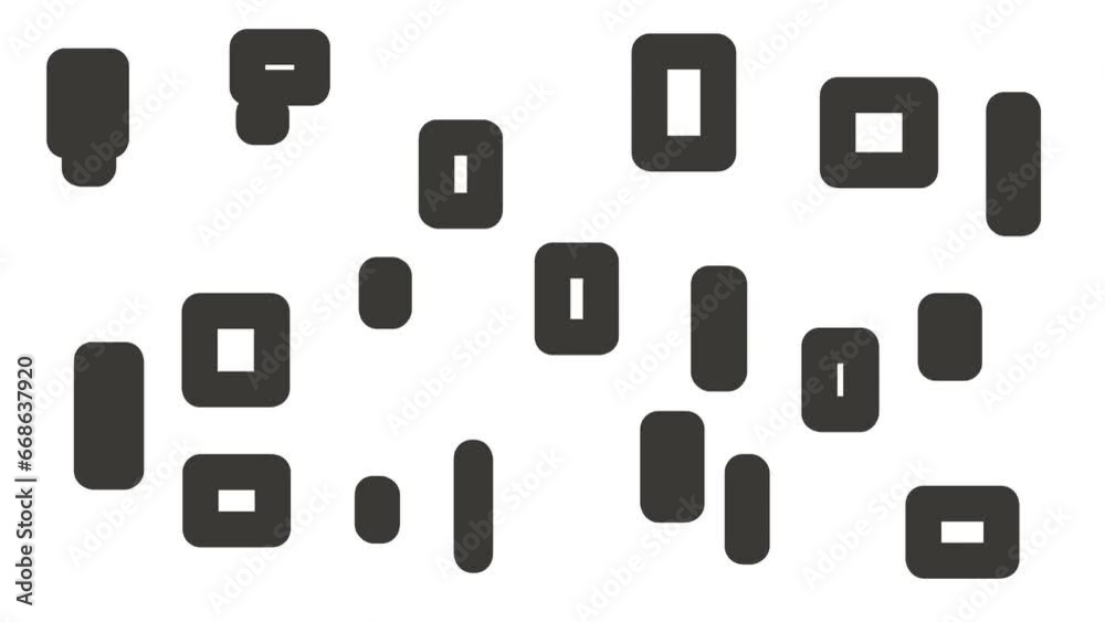 Thick rectangular rounded shapes shrink, disappear, and then appear again. Thick rectangular rounded shapes shrink, disappear, and then appear again.