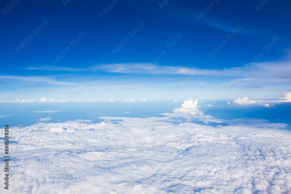 The view from the plane shows the beautiful blue sky