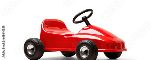 Go cart for children isolated. Small toy plastic car on white background.
