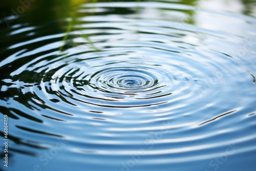 a drop of water causing ripples in a calm pond © altitudevisual