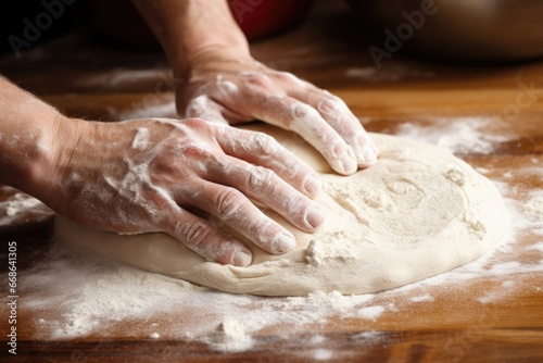 hand stretching dough for a pizza base