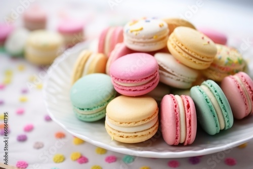 an assortment of colorful macarons on a plate