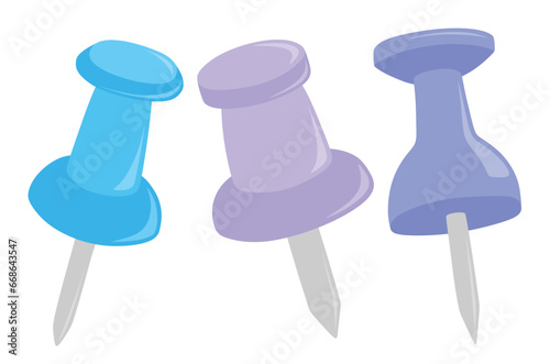 Push pin icon vector set. solated on white background flat color cartoon style.