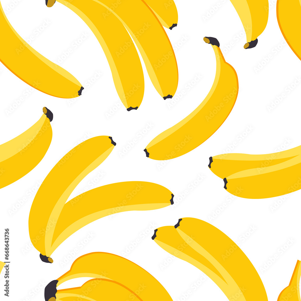Flying bananas on a white background form a cute seamless pattern for textiles. 