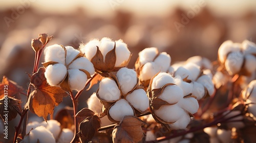 Close up ripe cotton with white fiber grow. Generative AI.