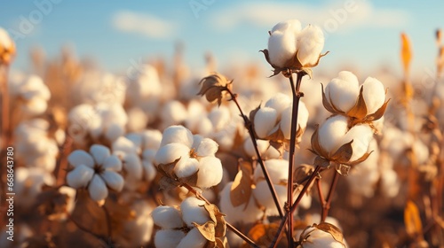 Close up ripe cotton with white fiber grow. Generative AI. photo