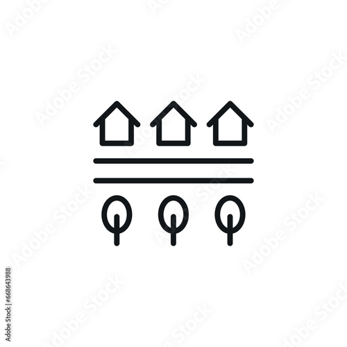 Suburb, downtown, neighborhood linear icon. Thin line customizable illustration. Contour symbol. Vector isolated outline drawing. Editable stroke