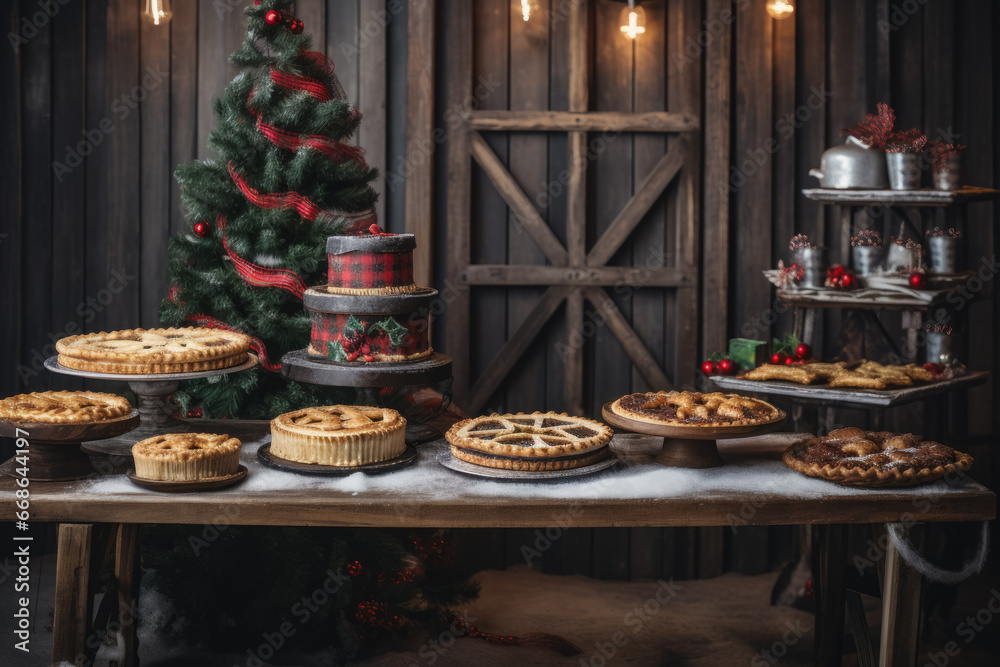 Christmas table with holiday baking. Christmas eve food