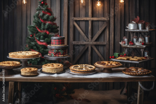 Christmas table with holiday baking. Christmas eve food