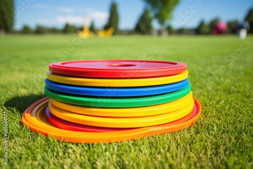 stack of reunion frisbees in multiple colors
