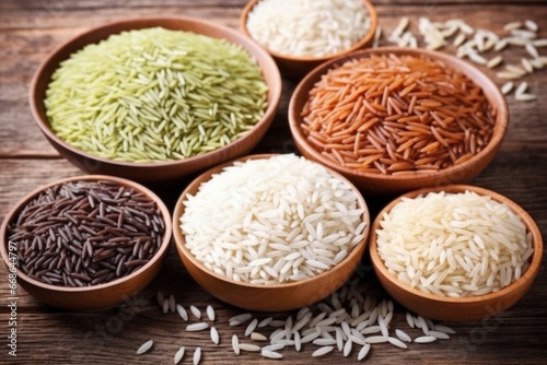 an array of different rice varieties in grain form