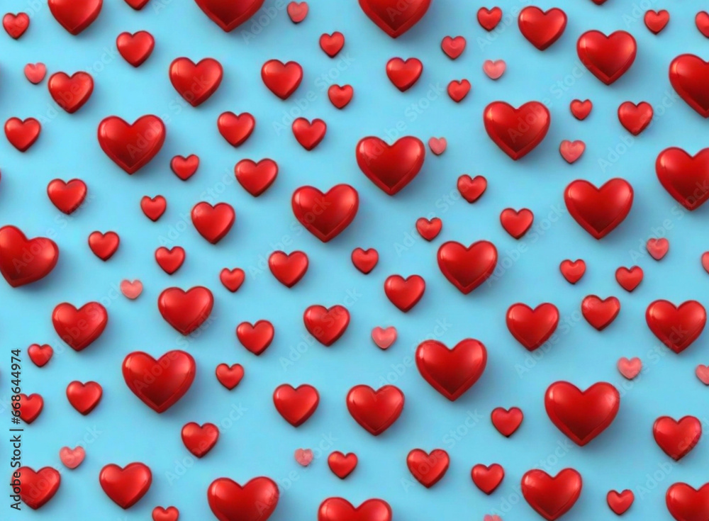 Red hearts on blue background.