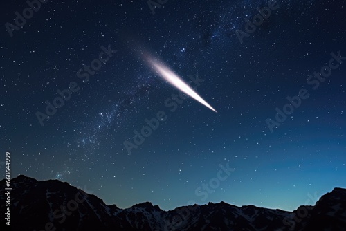 a bright comet flying among countless stars in dark space photo