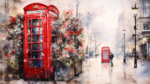 Watercolor painting of an English telephone